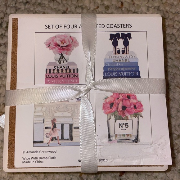 Designer Coaster Set: Chanel, Dior, Louis Vuitton, YSL, Tiffany, Valentino. NWT - Picture 2 of 6